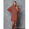 imageLILLUSORY Sweater Dresses for Women 2025 Fall Fashion Mock Neck Long Lantern Sleeve Oversized Outfits Knit Tops ClothesCaramel