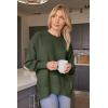 imageLILLUSORY Womens Oversized Batwing Sweaters 2025 Fall Outfits Trendy Crewneck Knit Side Slit Fashion Pullover TopsArmy Green