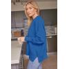 imageLILLUSORY Womens Oversized Batwing Sweaters 2025 Fall Outfits Trendy Crewneck Knit Side Slit Fashion Pullover TopsBlue