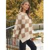imageLILLUSORY Womens Oversized Batwing Sweaters 2025 Fall Outfits Trendy Crewneck Knit Side Slit Fashion Pullover TopsCheckered Apricot