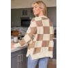 imageLILLUSORY Womens Oversized Batwing Sweaters 2025 Fall Outfits Trendy Crewneck Knit Side Slit Fashion Pullover TopsCheckered Apricot