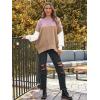 imageLILLUSORY Womens Oversized Batwing Sweaters 2025 Fall Outfits Trendy Crewneck Knit Side Slit Fashion Pullover TopsColorblockpink