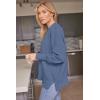 imageLILLUSORY Womens Oversized Batwing Sweaters 2025 Fall Outfits Trendy Crewneck Knit Side Slit Fashion Pullover TopsDeep Grayish Blue