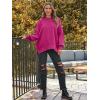 imageLILLUSORY Womens Oversized Batwing Sweaters 2025 Fall Outfits Trendy Crewneck Knit Side Slit Fashion Pullover TopsRose Red