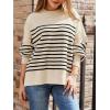 imageLILLUSORY Womens Oversized Batwing Sweaters 2025 Fall Outfits Trendy Crewneck Knit Side Slit Fashion Pullover TopsStripe Apricot