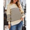imageLILLUSORY Womens Oversized Batwing Sweaters 2025 Fall Outfits Trendy Crewneck Knit Side Slit Fashion Pullover TopsStripe Apricot