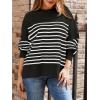 imageLILLUSORY Womens Oversized Batwing Sweaters 2025 Fall Outfits Trendy Crewneck Knit Side Slit Fashion Pullover TopsStripe Black