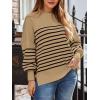 imageLILLUSORY Womens Oversized Batwing Sweaters 2025 Fall Outfits Trendy Crewneck Knit Side Slit Fashion Pullover TopsStripe Khaki