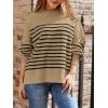 imageLILLUSORY Womens Oversized Batwing Sweaters 2025 Fall Outfits Trendy Crewneck Knit Side Slit Fashion Pullover TopsStripe Khaki