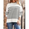 imageLILLUSORY Womens Oversized Batwing Sweaters 2025 Fall Outfits Trendy Crewneck Knit Side Slit Fashion Pullover TopsStripe White