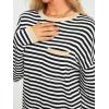 imageLILLUSORY Womens Striped Soft Knit Pullover Sweater Loose Fit Shirts with Chest PocketApricotstriped Grey