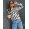 imageLILLUSORY Womens Striped Soft Knit Pullover Sweater Loose Fit Shirts with Chest PocketApricotstriped Grey