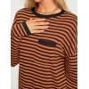 imageLILLUSORY Womens Striped Soft Knit Pullover Sweater Loose Fit Shirts with Chest PocketBlackstriped Rust