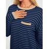 imageLILLUSORY Womens Striped Soft Knit Pullover Sweater Loose Fit Shirts with Chest PocketBlue Navy