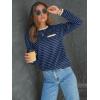 imageLILLUSORY Womens Striped Soft Knit Pullover Sweater Loose Fit Shirts with Chest PocketBlue Navy