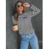 imageLILLUSORY Womens Striped Soft Knit Pullover Sweater Loose Fit Shirts with Chest PocketBluestriped Black