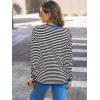 imageLILLUSORY Womens Striped Soft Knit Pullover Sweater Loose Fit Shirts with Chest PocketBluestriped Black