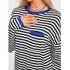 imageLILLUSORY Womens Striped Soft Knit Pullover Sweater Loose Fit Shirts with Chest PocketBluestriped Black