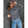 imageLILLUSORY Womens Striped Soft Knit Pullover Sweater Loose Fit Shirts with Chest PocketGrey Marble