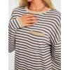 imageLILLUSORY Womens Striped Soft Knit Pullover Sweater Loose Fit Shirts with Chest PocketNutmeg