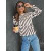 imageLILLUSORY Womens Striped Soft Knit Pullover Sweater Loose Fit Shirts with Chest PocketNutmeg