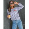 imageLILLUSORY Womens Striped Soft Knit Pullover Sweater Loose Fit Shirts with Chest PocketPink Blue