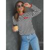 imageLILLUSORY Womens Striped Soft Knit Pullover Sweater Loose Fit Shirts with Chest PocketRedstriped Black