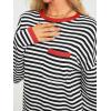 imageLILLUSORY Womens Striped Soft Knit Pullover Sweater Loose Fit Shirts with Chest PocketRedstriped Black