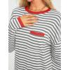 imageLILLUSORY Womens Striped Soft Knit Pullover Sweater Loose Fit Shirts with Chest PocketRedstriped Grey