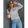 imageLILLUSORY Womens Striped Soft Knit Pullover Sweater Loose Fit Shirts with Chest PocketRedstriped Grey