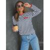 imageLILLUSORY Womens Striped Soft Knit Pullover Sweater Loose Fit Shirts with Chest PocketRedstriped Navy