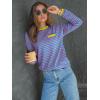 imageLILLUSORY Womens Striped Soft Knit Pullover Sweater Loose Fit Shirts with Chest PocketStriped Rainbow