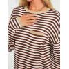imageLILLUSORY Womens Striped Soft Knit Pullover Sweater Loose Fit Shirts with Chest PocketWhite Caramel