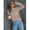 imageLILLUSORY Womens Striped Soft Knit Pullover Sweater Loose Fit Shirts with Chest PocketWhite Caramel