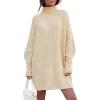 imageLILLUSORY Sweater Dresses for Women 2025 Fall Fashion Mock Neck Long Lantern Sleeve Oversized Outfits Knit Tops ClothesApricot
