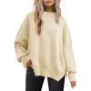 imageLILLUSORY Womens Oversized Batwing Sweaters 2025 Fall Outfits Trendy Crewneck Knit Side Slit Fashion Pullover TopsApricot