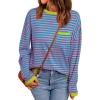 imageLILLUSORY Womens Striped Soft Knit Pullover Sweater Loose Fit Shirts with Chest PocketStriped Rainbow