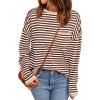 imageLILLUSORY Womens Striped Soft Knit Pullover Sweater Loose Fit Shirts with Chest PocketWhite Caramel