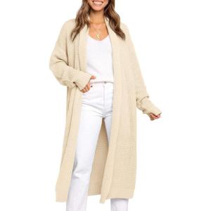 imageLILLUSORY Long Cardigan Sweaters for Women Fall Trendy Oversized Open Front Winter CoatApricot
