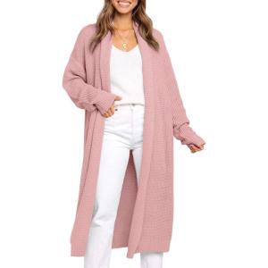 imageLILLUSORY Long Cardigan Sweaters for Women Fall Trendy Oversized Open Front Winter CoatPink