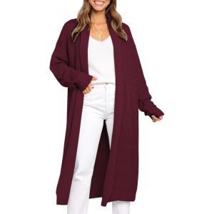 imageLILLUSORY Long Cardigan Sweaters for Women Fall Trendy Oversized Open Front Winter CoatWine