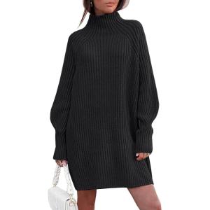 imageLILLUSORY Sweater Dresses for Women 2025 Fall Fashion Mock Neck Long Lantern Sleeve Oversized Outfits Knit Tops ClothesBlack