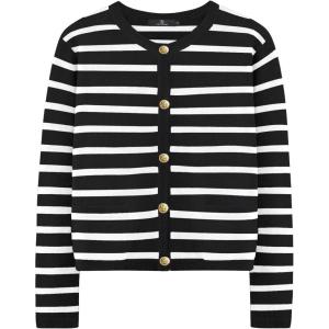 imageLILLUSORY Women Cardigan Sweaters Fall Outfit Clothes Fashion Cropped Jackets Trendy 2025 Casual Long Sleeve TopsBlack White