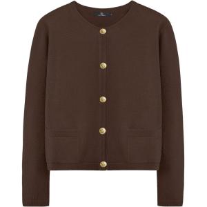 imageLILLUSORY Women Cardigan Sweaters Fall Outfit Clothes Fashion Cropped Jackets Trendy 2025 Casual Long Sleeve TopsChocolatebrown