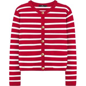 imageLILLUSORY Women Cardigan Sweaters Fall Outfit Clothes Fashion Cropped Jackets Trendy 2025 Casual Long Sleeve TopsRed White