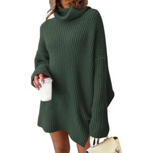 imageLILLUSORY Womens Turtleneck Oversized Long Sweater Dress 2025 Plus Size Tunic Pullover Knit Winter DressesArmy Green