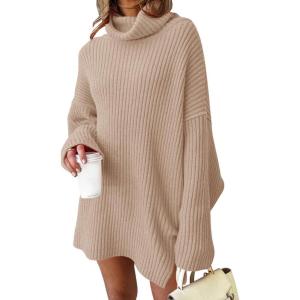 imageLILLUSORY Womens Turtleneck Oversized Long Sweater Dress 2025 Plus Size Tunic Pullover Knit Winter DressesLightapricot