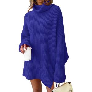 imageLILLUSORY Womens Turtleneck Oversized Long Sweater Dress 2025 Plus Size Tunic Pullover Knit Winter DressesRoyalblue