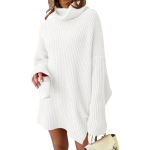 imageLILLUSORY Womens Turtleneck Oversized Long Sweater Dress 2025 Plus Size Tunic Pullover Knit Winter DressesWhite