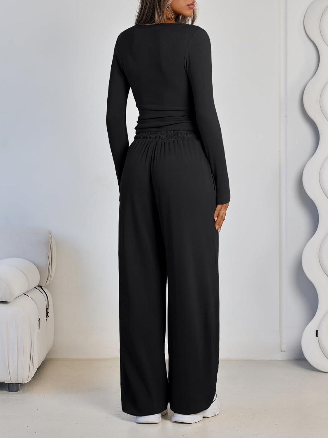imageLILLUSORY 2 Piece Lounge Sets for Women Fall Outfits 2025 Two Piece Travel Sweatsuits Business Casual Fashion ClothesBlack